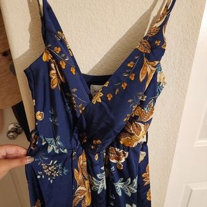 High-low floral pattern dress with belt. Hello Molly brand + tags, XS, navy blue